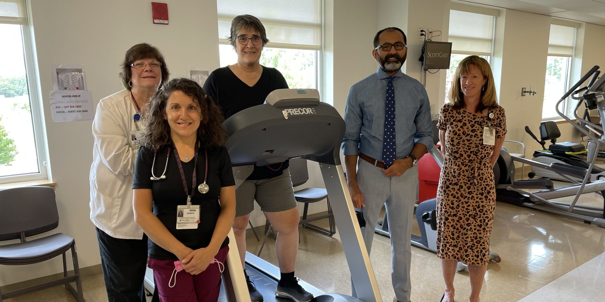 Left to right: Lynn Cummings RCP/RRT/CCT, Supervisor of Pulmonary Rehab; Karen Amaro, MES-Exercise Physiologist; Lauren Pashayan, patient; Muhammad Mirza, MD, Medical Director of Pulmonary Rehab; and Karen Stanton, Practice Manager for Pulmonary Medicine Left to right: Lynn Cummings RCP/RRT/CCT, Supervisor of Pulmonary Rehab; Karen Amaro, MES-Exercise Physiologist; Lauren Pashayan, patient; Muhammad Mirza, MD, Medical Director of Pulmonary Rehab; and Karen Stanton, Practice Manager for Pulmonary Medicine