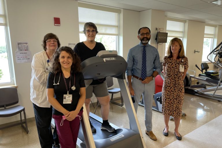 Left to right: Lynn Cummings RCP/RRT/CCT, Supervisor of Pulmonary Rehab; Karen Amaro, MES-Exercise Physiologist; Lauren Pashayan, patient; Muhammad Mirza, MD, Medical Director of Pulmonary Rehab; and Karen Stanton, Practice Manager for Pulmonary Medicine